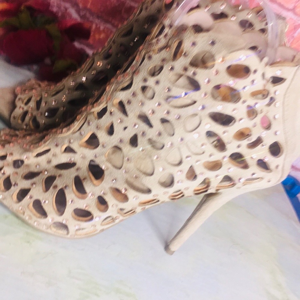 Zigi Soho Duran Caged Tan Heels with Rhinestone Embellishments - Picture 7 of 14